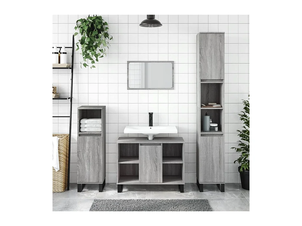 Armoire salle de bain sonoma gris 80x33x60 cm bois d'ingénierie FR17828