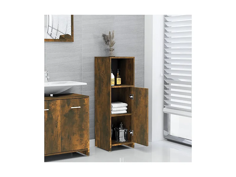Armoire de bain Chêne fumé 30x30x95 cm Bois d'ingénierie FR68586