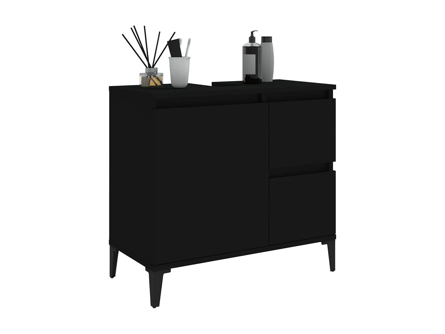 Armário de casa de banho 65x33x60cm derivados de madeira preto PT314309