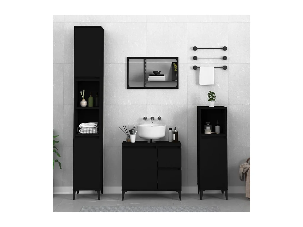 Armoire de salle de bain noir 65x33x60 cm bois d'ingénierie FR97614