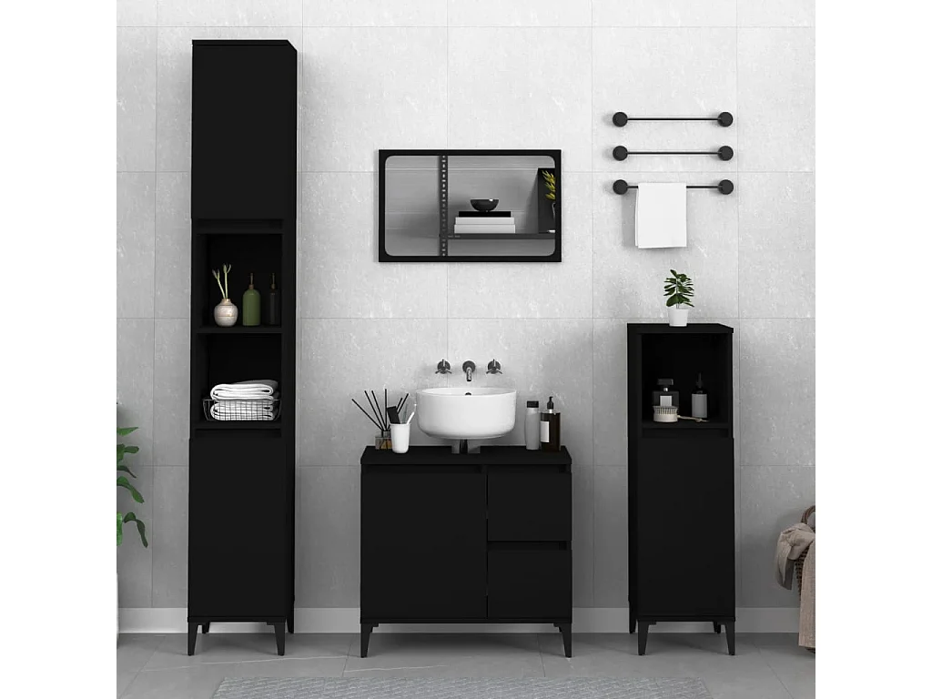 Armoire de salle de bain noir 65x33x60 cm bois d'ingénierie FR97614