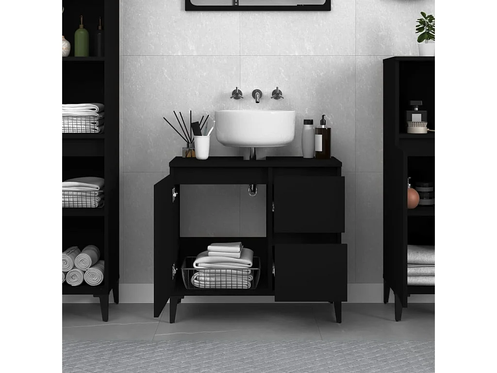 Armoire de salle de bain noir 65x33x60 cm bois d'ingénierie FR97614