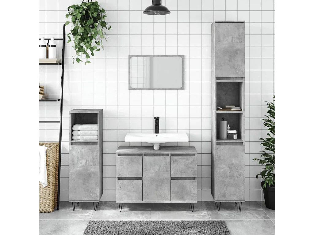 Mueble de baño madera de ingeniería gris hormigón 80x33x60 cm ES480010