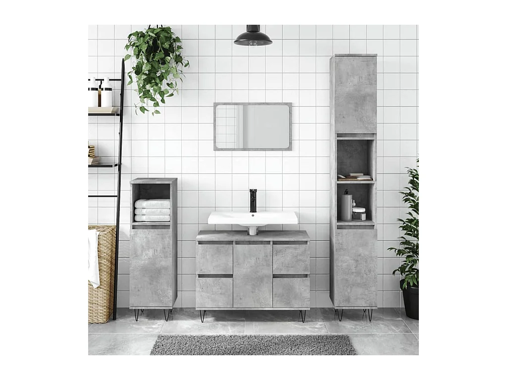 Armoire salle de bain gris béton 80x33x60cm bois d'ingénierie FR74570