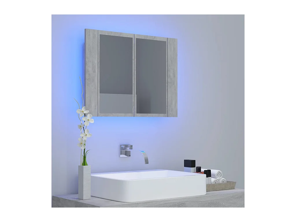 Armoire de salle de bain à miroir LED Gris béton Acrylique FR45177