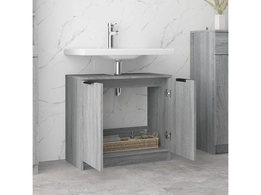 Armario de baño madera contrachapada gris Sonoma 64,5x33,5x59cm ES901763