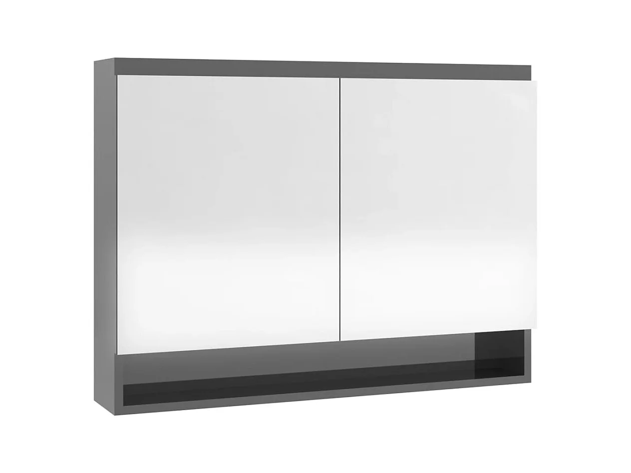 Armario de baño con espejo MDF gris brillante 80x15x60 cm ES278709