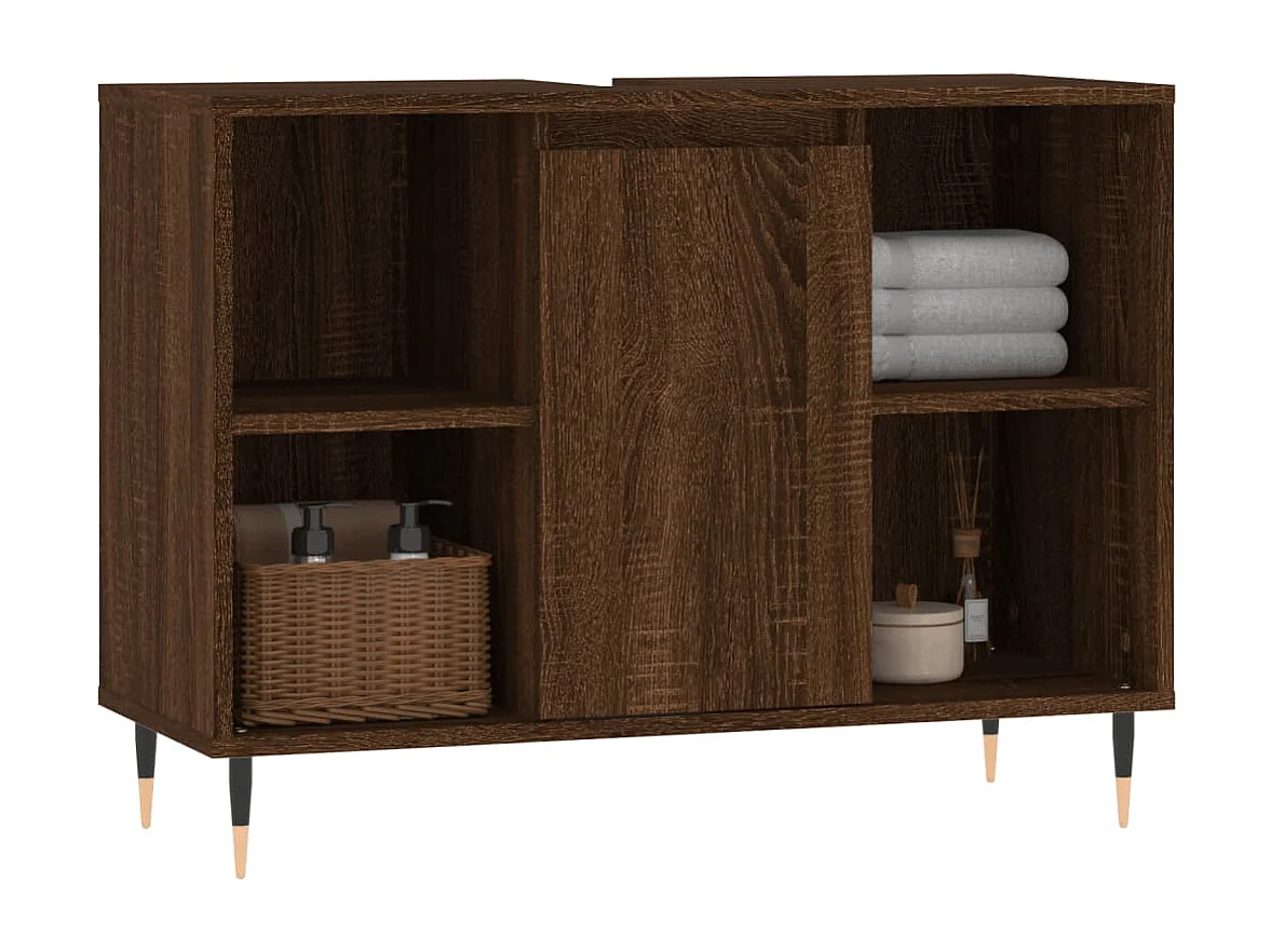 Armoire salle de bain chêne marron 80x33x60cm bois d'ingénierie FR41269