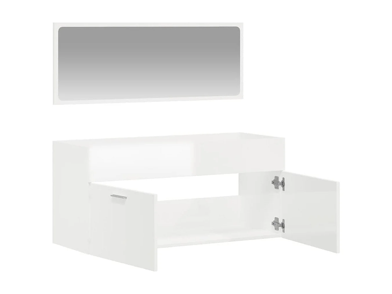 Armoire de bain avec miroir blanc brillant bois d'ingénierie FR40159