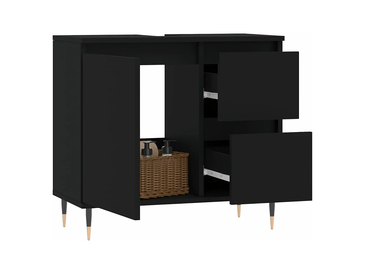 Armoire de salle de bain noir 65x33x60 cm bois d'ingénierie FR76042