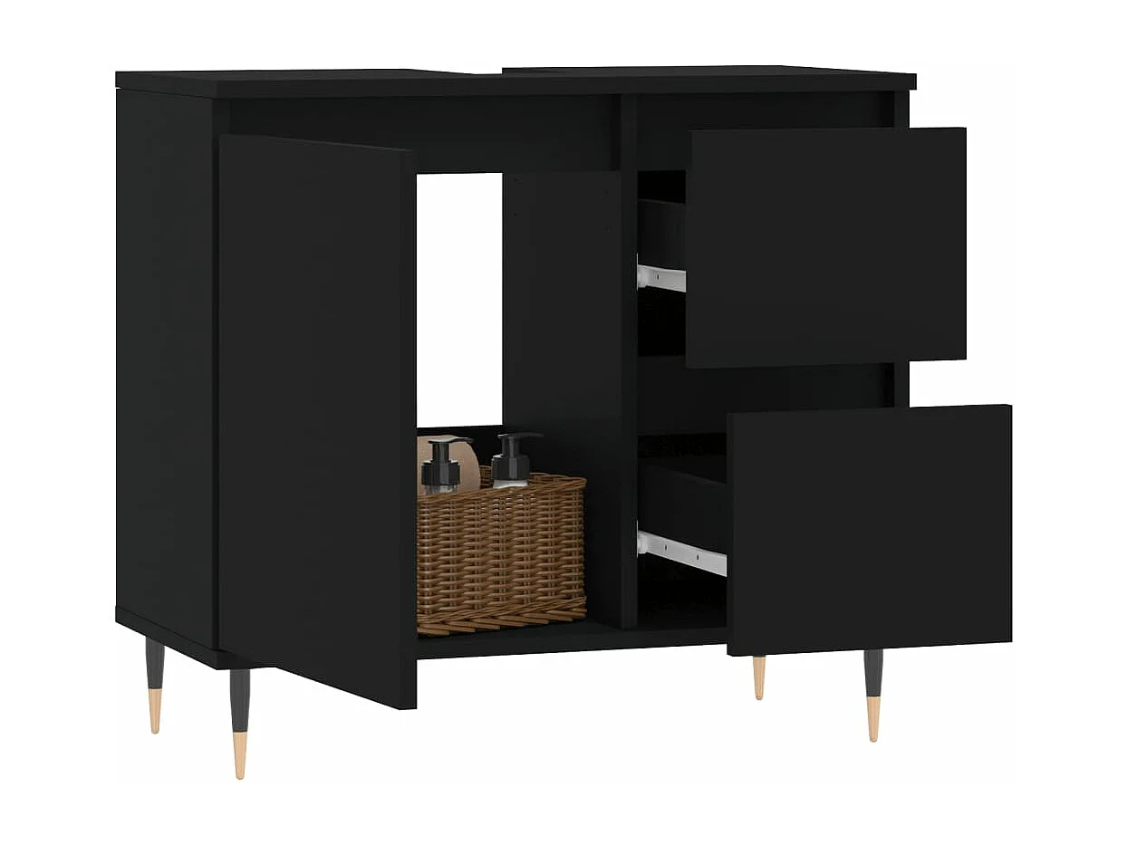 Armoire de salle de bain noir 65x33x60 cm bois d'ingénierie FR76042