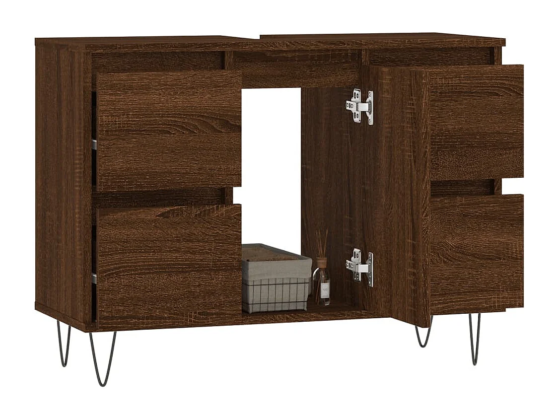 Badkamerkast 80x33x60 cm bewerkt hout bruin eikenkleur BE211540