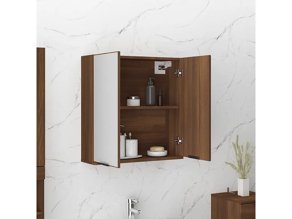 Badkamerkast met spiegel 64x20x67 cm bruin eikenkleur BE820636