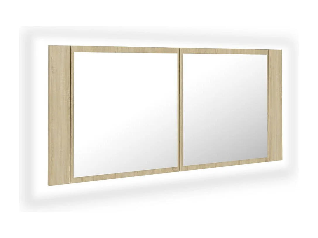 Armario espejo de baño LED acrílico roble Sonoma 100x12x45 cm ES811410