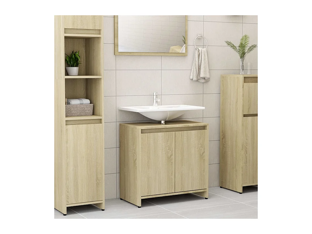 Armoire de salle de bain Chêne sonoma 60x33x61 cm Aggloméré FR33066