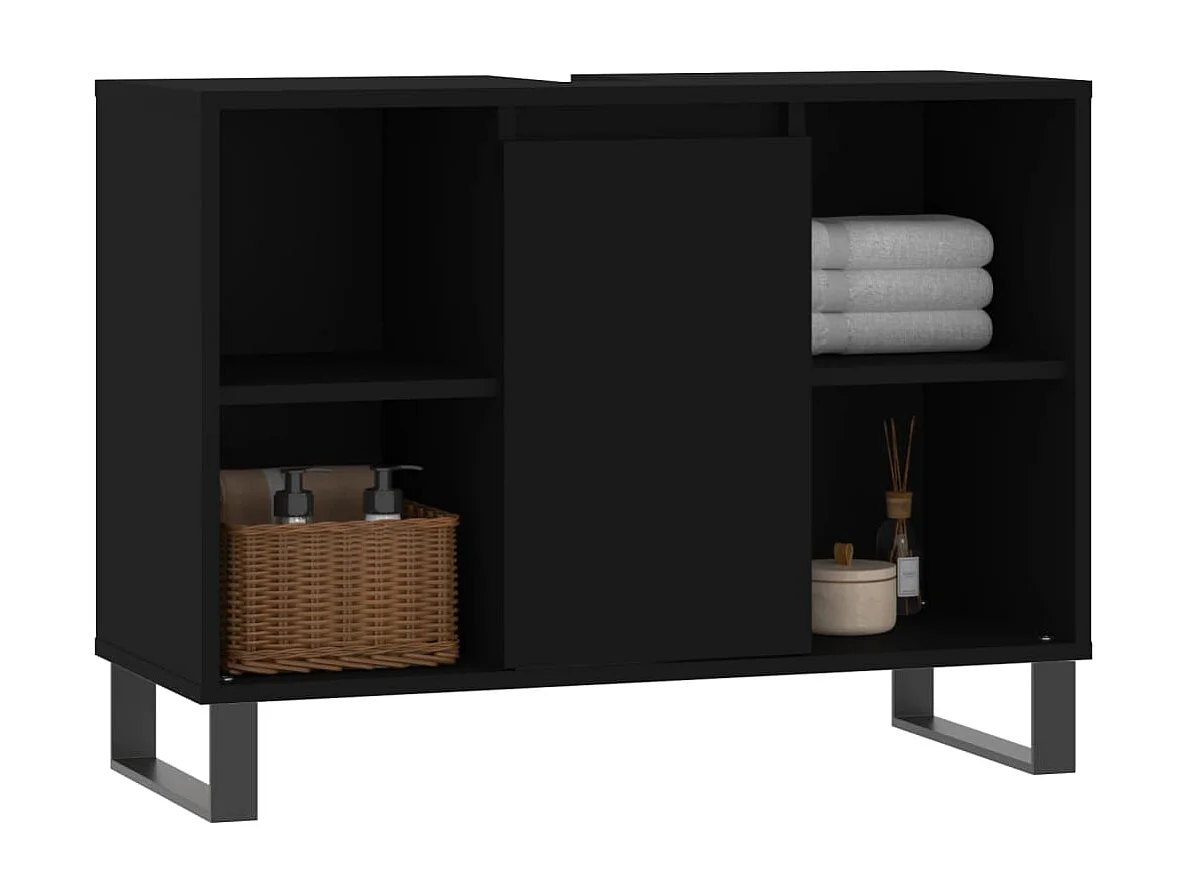 Armário de casa de banho 80x33x60 cm derivados de madeira preto PT965864