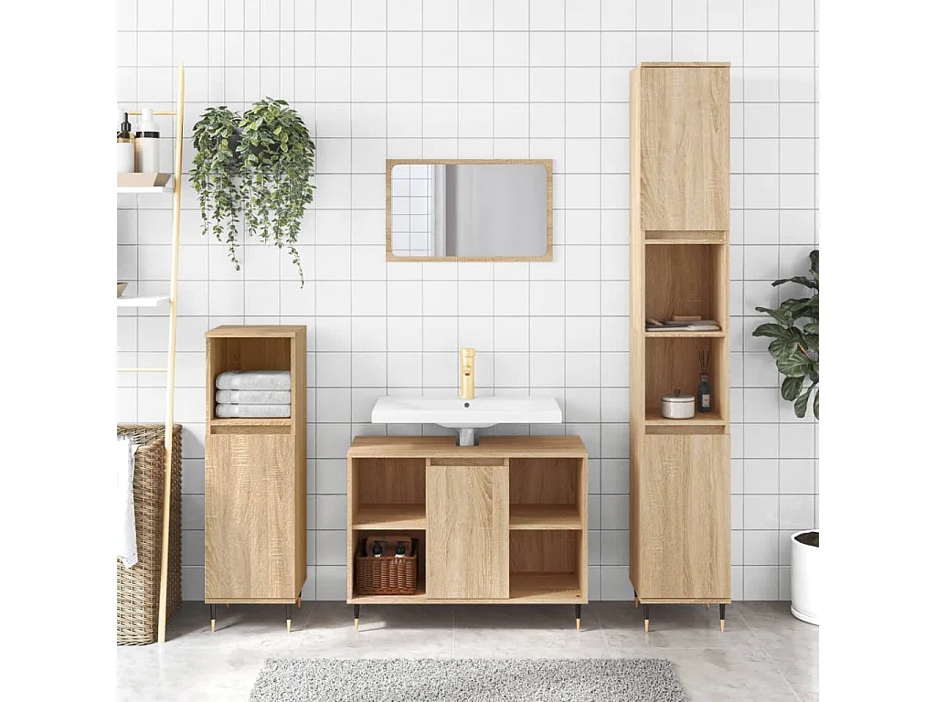 Armoire salle de bain chêne sonoma 80x33x60cm bois d'ingénierie FR93494