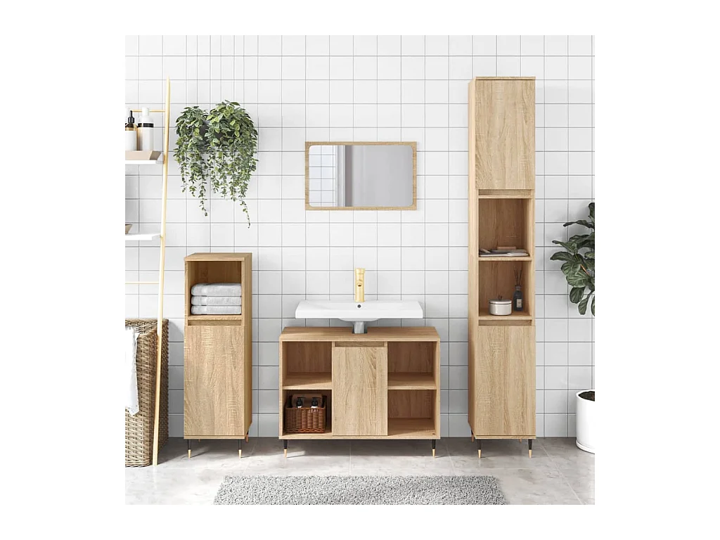 Armoire salle de bain chêne sonoma 80x33x60cm bois d'ingénierie FR93494