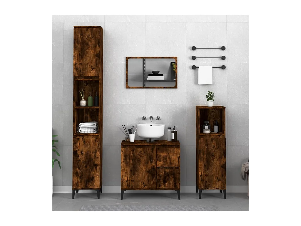 Armoire de bain chêne fumé 65x33x60 cm bois d'ingénierie FR16440