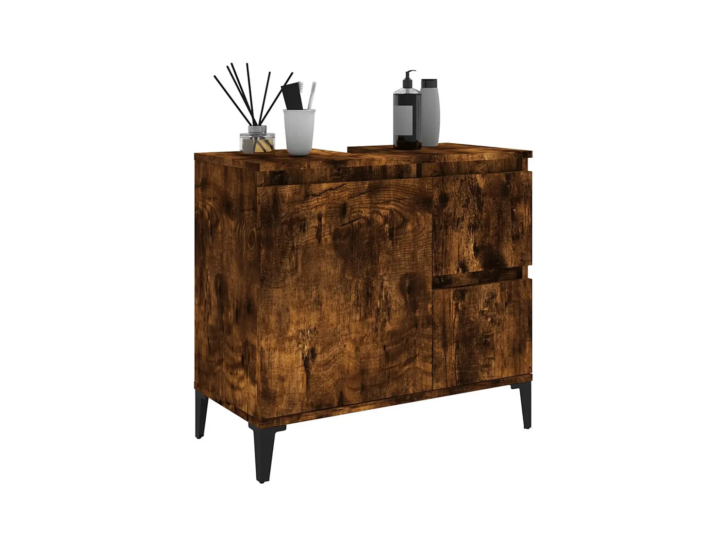 Armario de baño madera contrachapada roble ahumado 65x33x60 cm ES753442