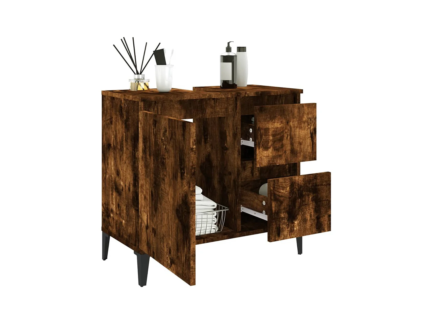 Armario de baño madera contrachapada roble ahumado 65x33x60 cm ES753442