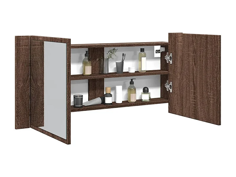 Armario de baño con espejo y luz LED marrón roble 100x12x45 cm ES416918