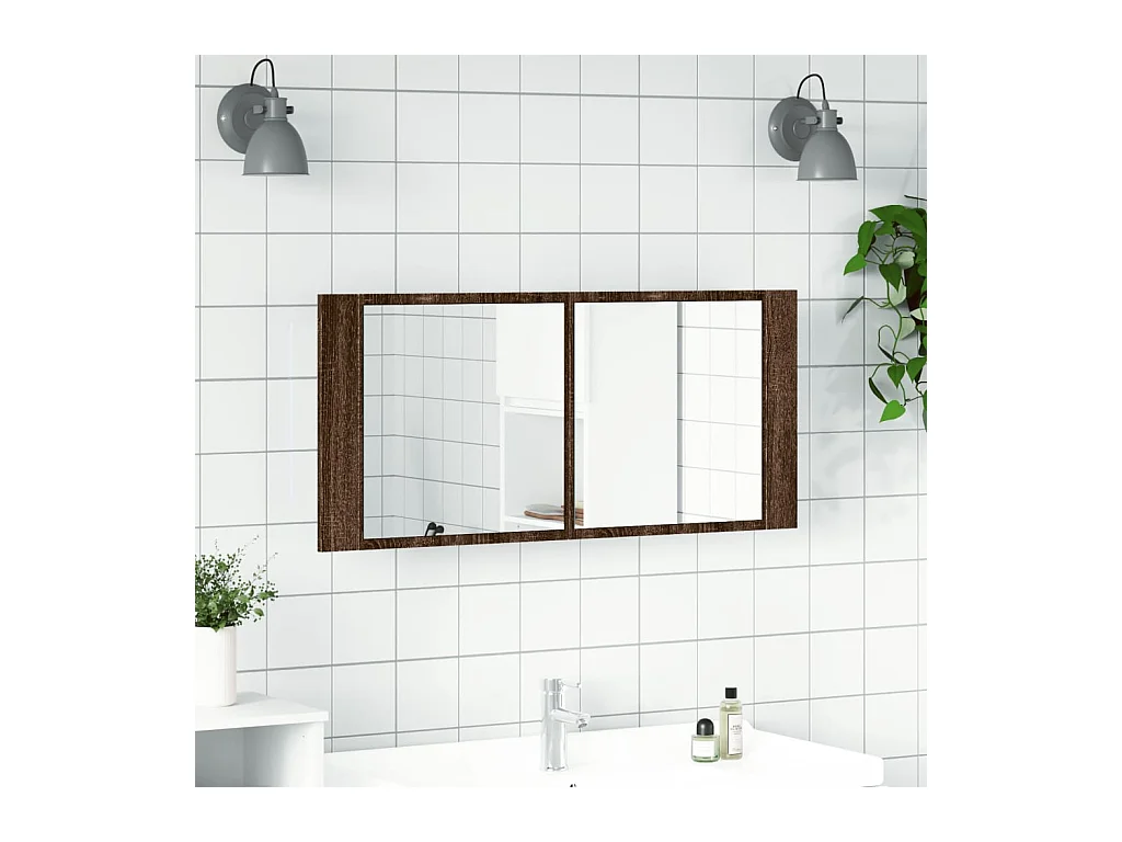 Armoire à miroir à LED de bain chêne marron 100x12x45 cm FR67681
