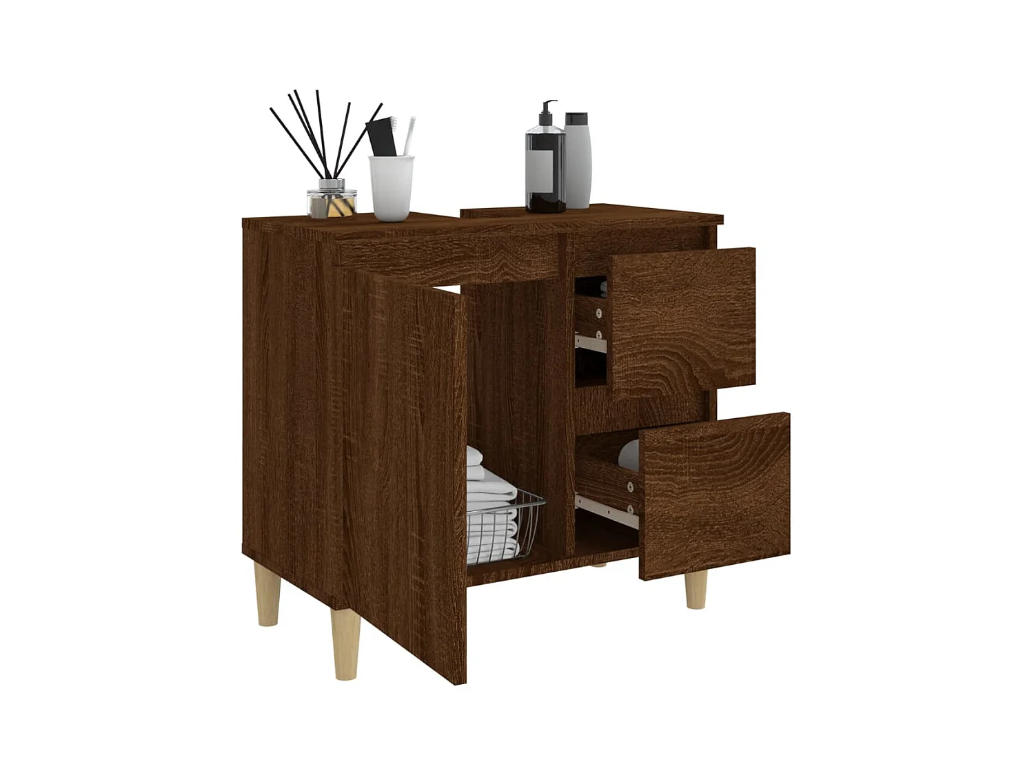 Armario de baño madera contrachapada marrón roble 65x33x60 cm ES395216