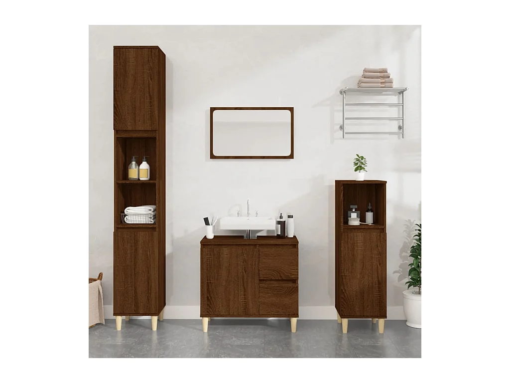 Armario de baño madera contrachapada marrón roble 65x33x60 cm ES395216