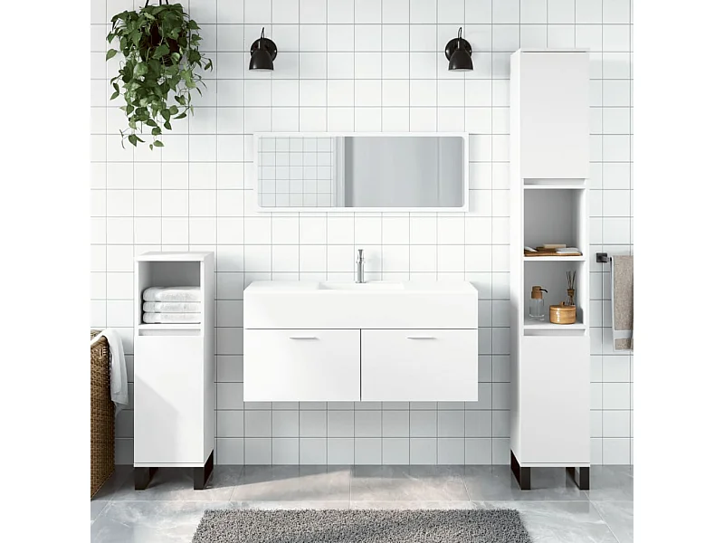 Armoire de salle de bain avec miroir blanc bois d'ingénierie FR22304