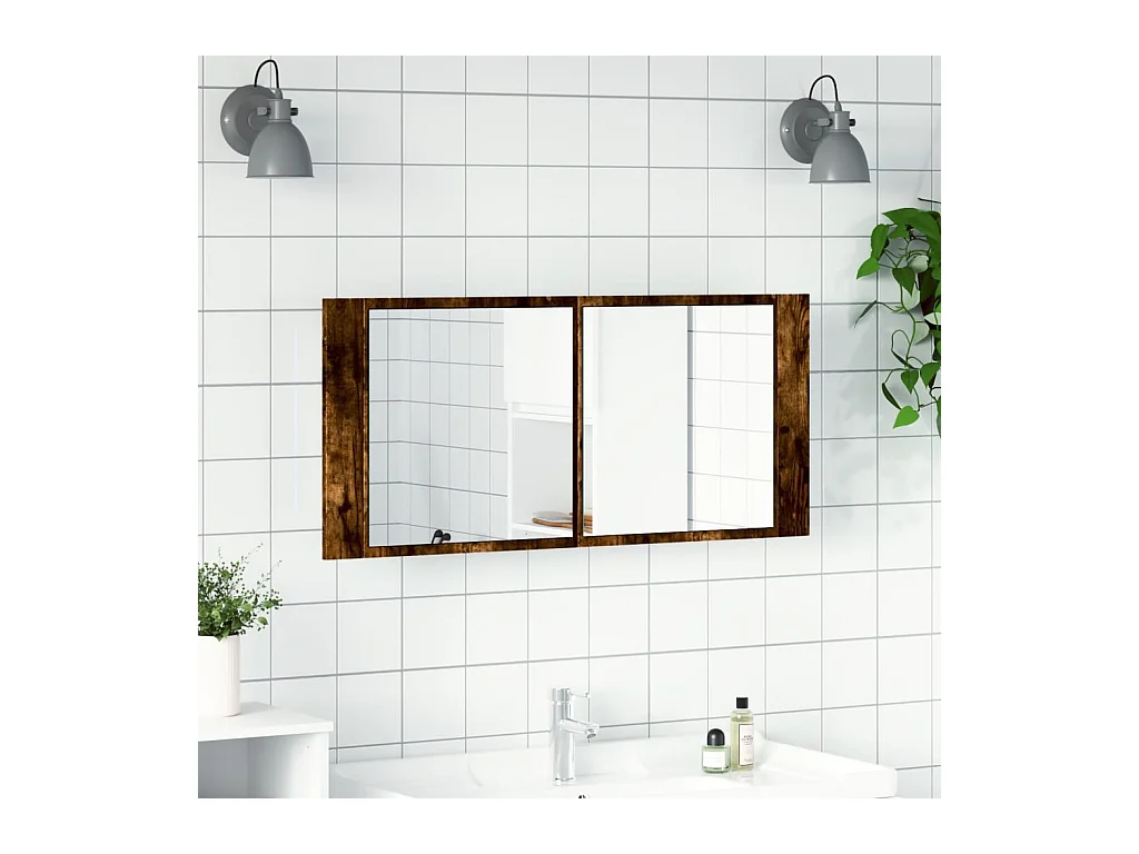 Armoire à miroir à LED de bain chêne fumé 100x12x45 cm FR54495