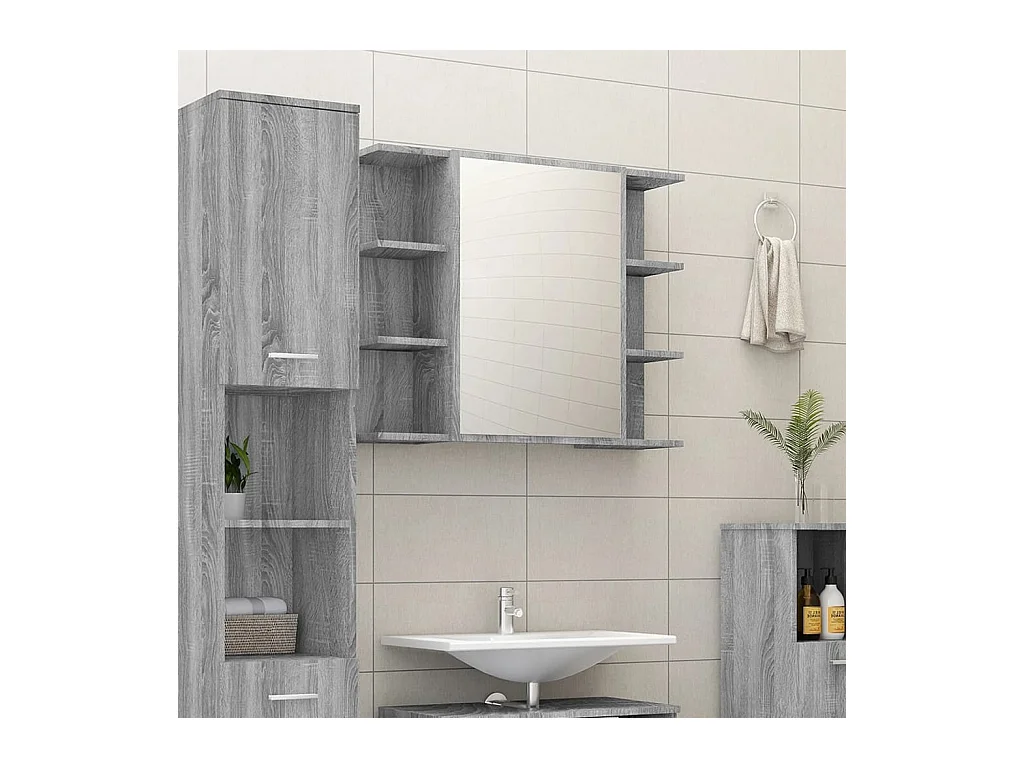 Armario de espejo baño contrachapada gris Sonoma 80x20,5x64 cm ES465813