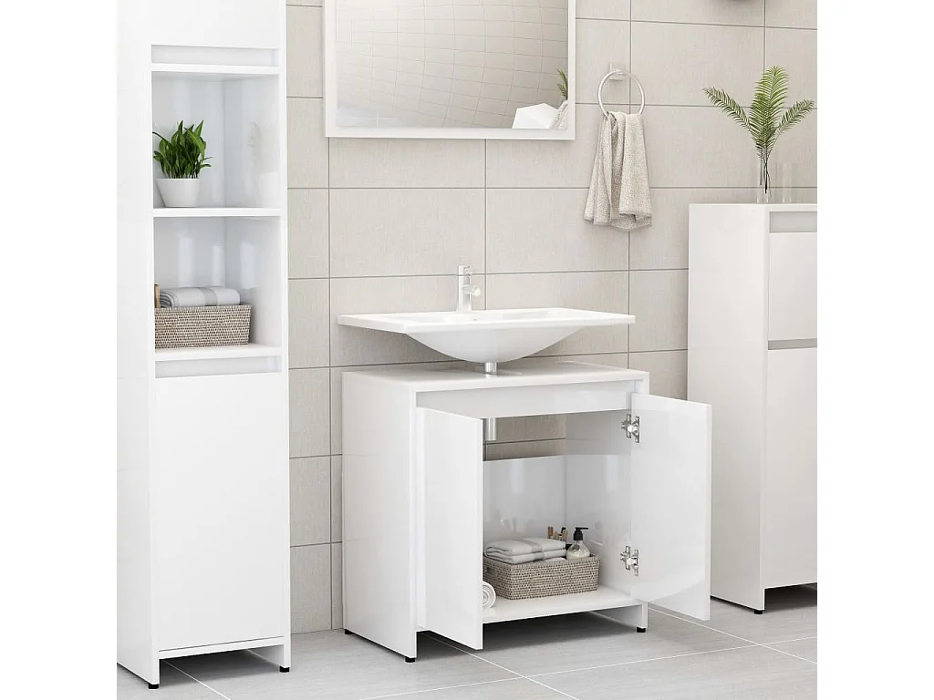 Badkamerkast 60x33x61 cm bewerkt hout hoogglans wit BE929499