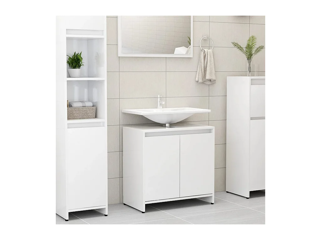 Armoire de salle de bain Blanc brillant 60x33x61 cm Aggloméré FR10330