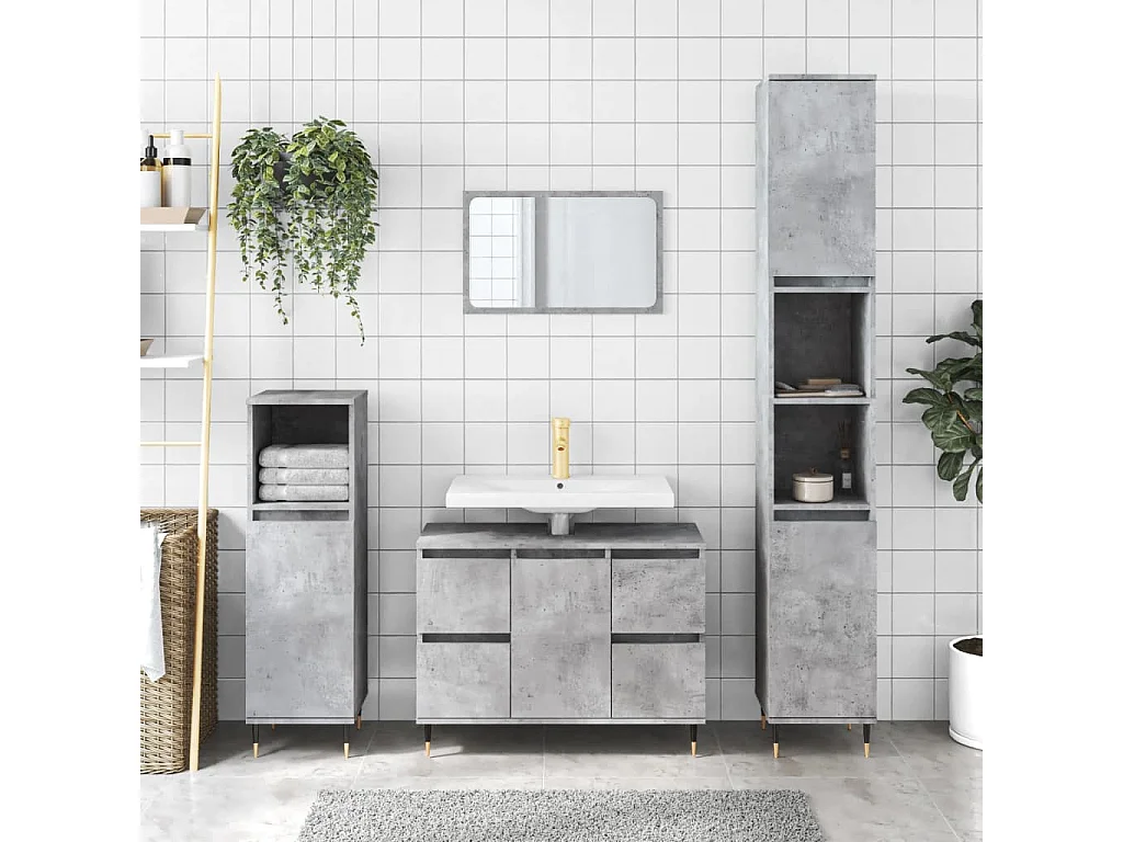 Mueble de baño madera de ingeniería gris hormigón 80x33x60 cm ES702964