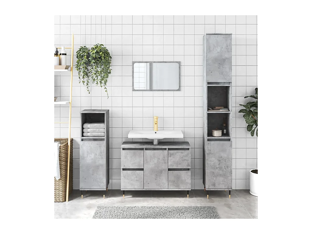 Armoire salle de bain gris béton 80x33x60cm bois d'ingénierie FR77505