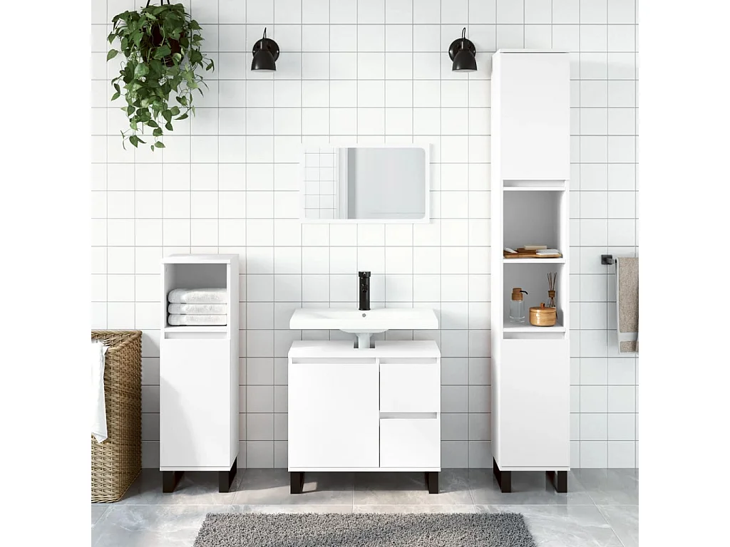 Armoire de salle de bain blanc 65x33x60 cm bois d'ingénierie FR93133