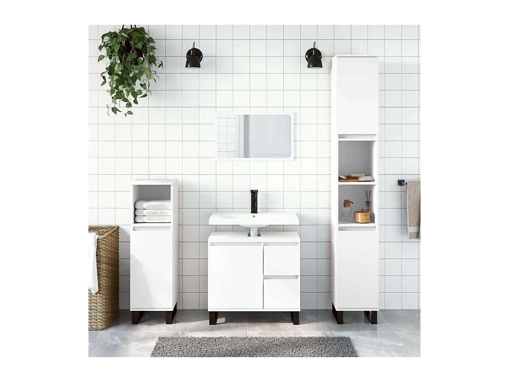 Armoire de salle de bain blanc 65x33x60 cm bois d'ingénierie FR93133