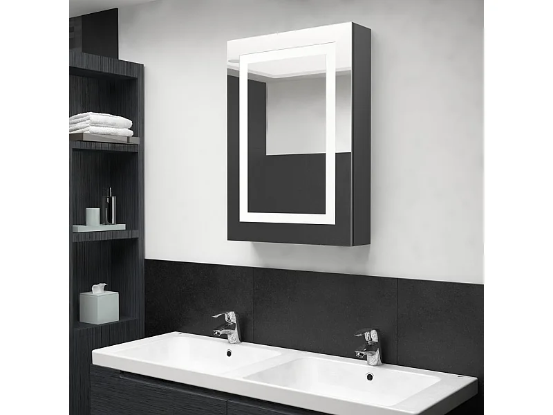 Armoire de salle de bain à miroir LED Gris 50x13x70 cm FR25855