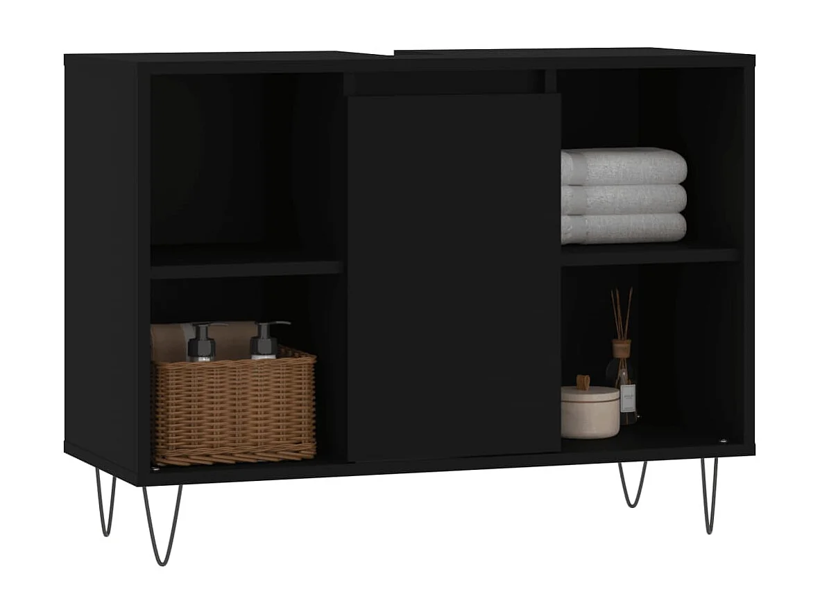 Armário de casa de banho 80x33x60 cm derivados de madeira preto PT803665