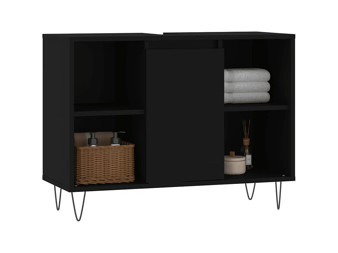 Armoire de salle de bain noir 80x33x60 cm bois d'ingénierie FR65718