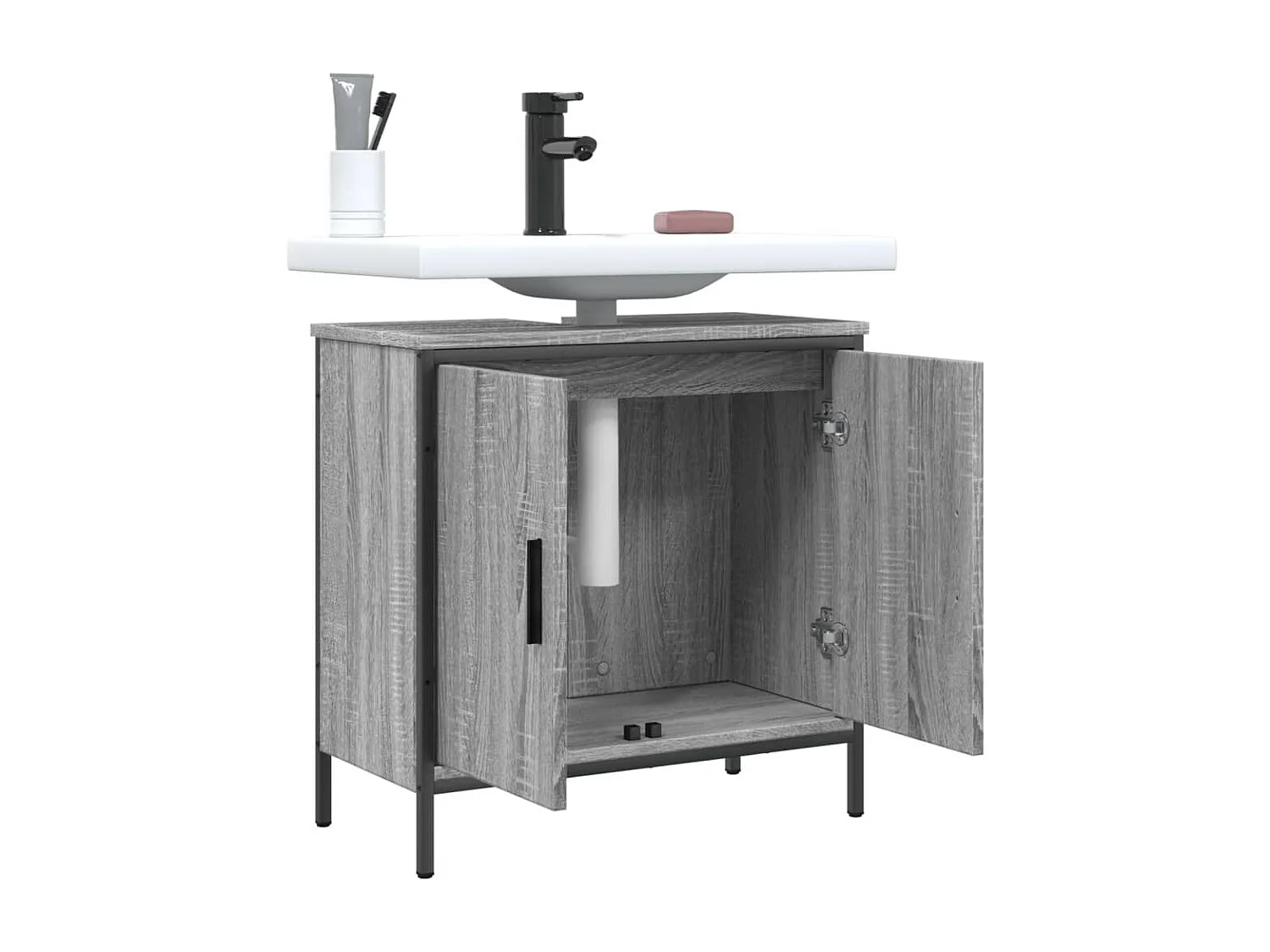 Armario lavabo baño madera ingeniería gris Sonoma 60x30x60 cm ES253637