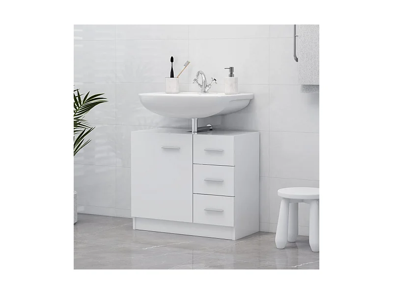 Armário de lavatório 63x30x54 cm derivados de madeira branco PT728181