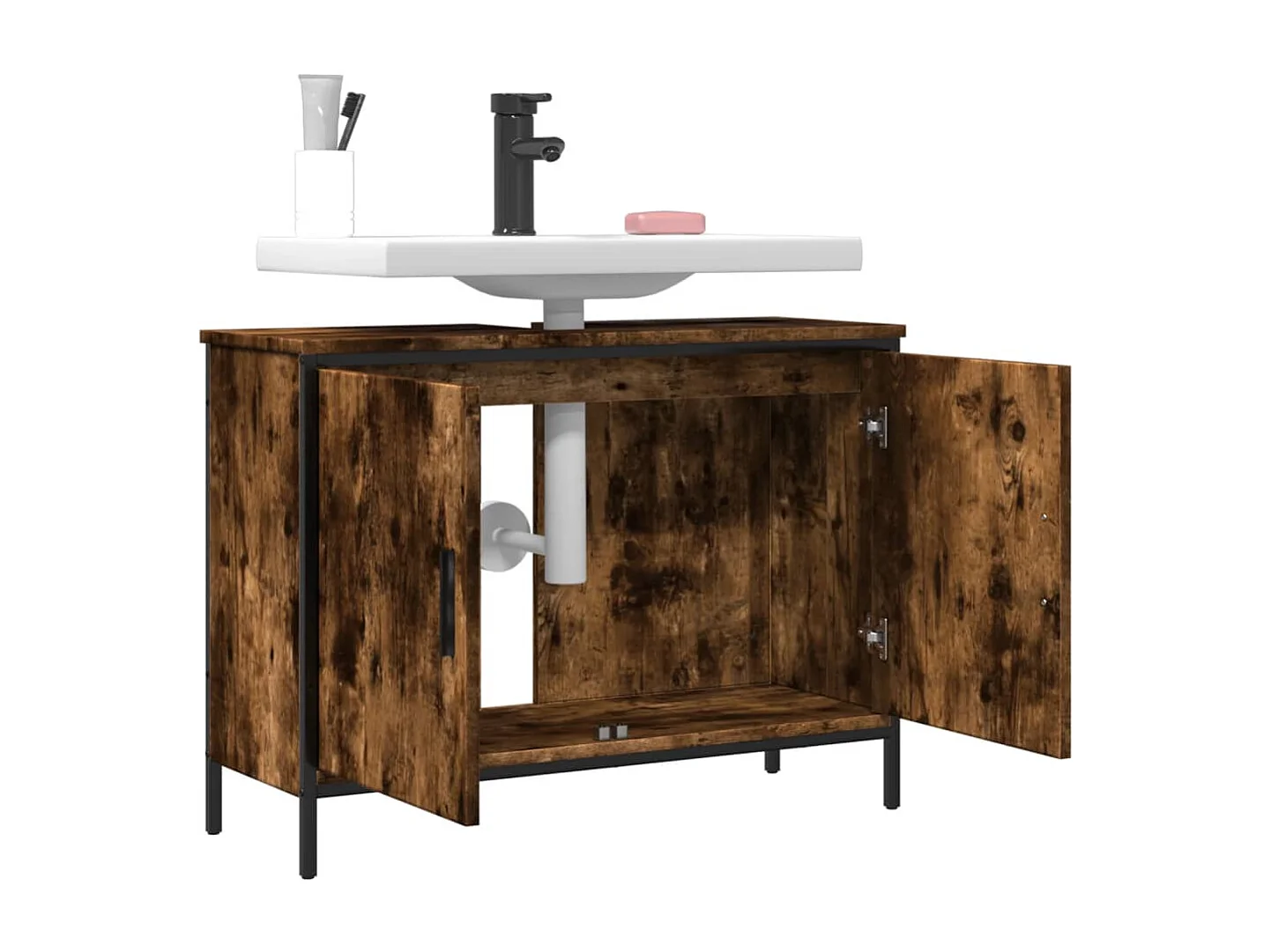 Meuble sous vasque chêne fumé 80x30x60 cm FR24205