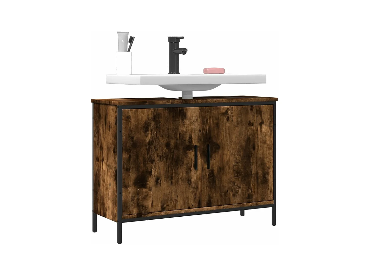 Meuble sous vasque chêne fumé 80x30x60 cm FR24205