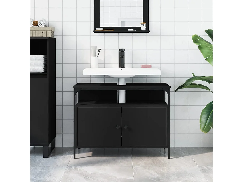 Meuble sous vasque noir 80x30x60 cm FR82113