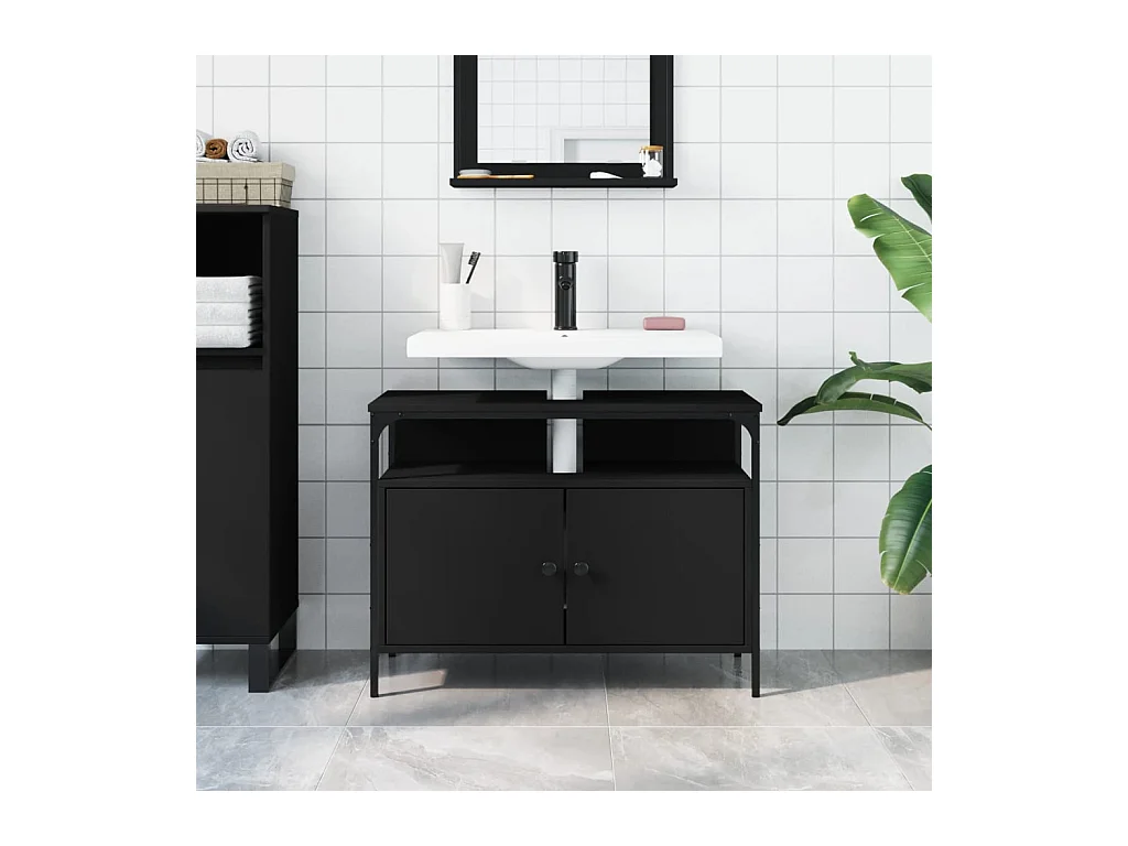 Meuble sous vasque noir 80x30x60 cm FR82113