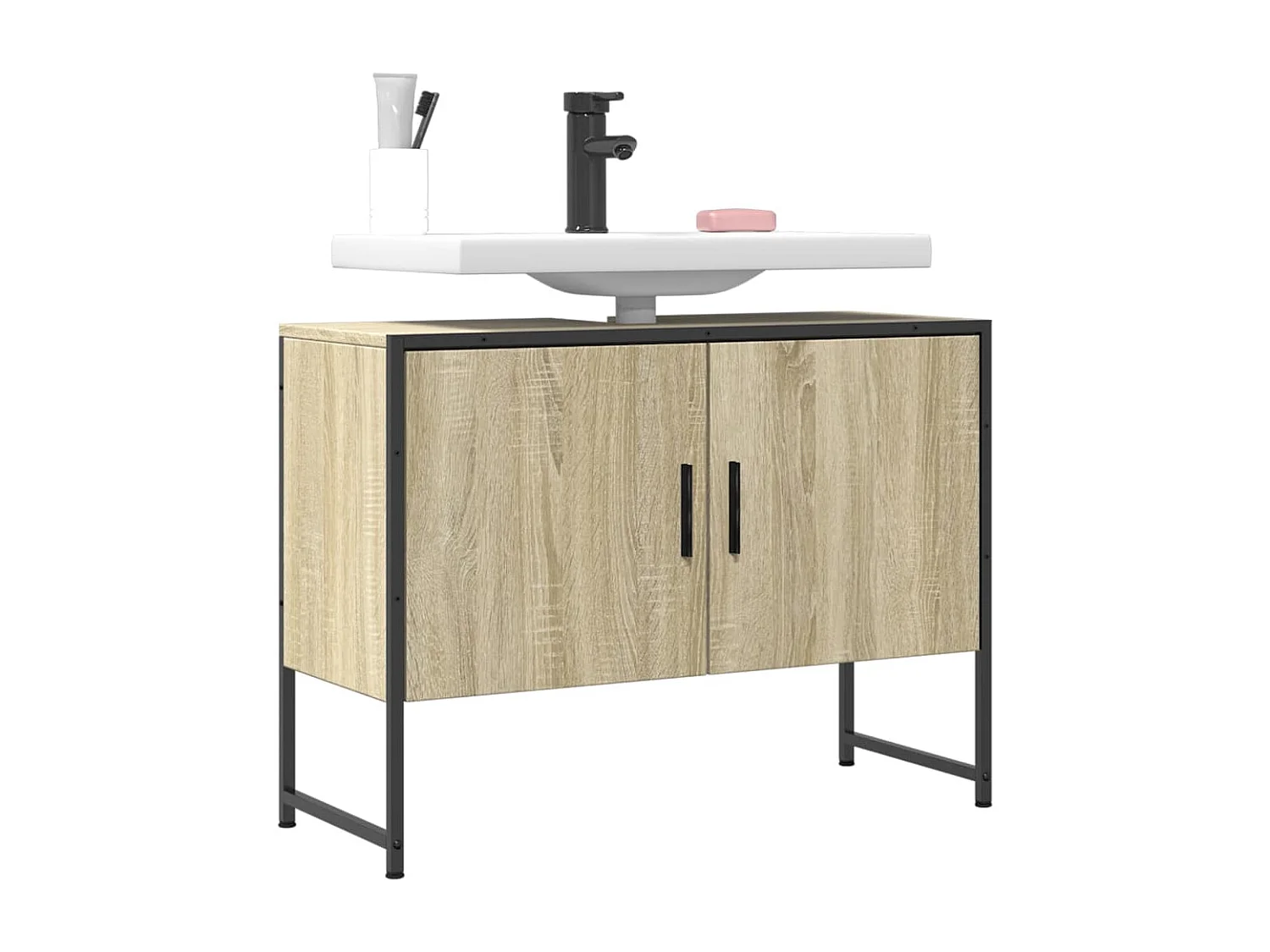 Meuble sous vasque chêne sonoma bois d'ingénierie FR12456