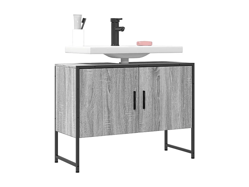 Armario lavabo baño madera ingeniería gris Sonoma 80x33x60 cm ES476415