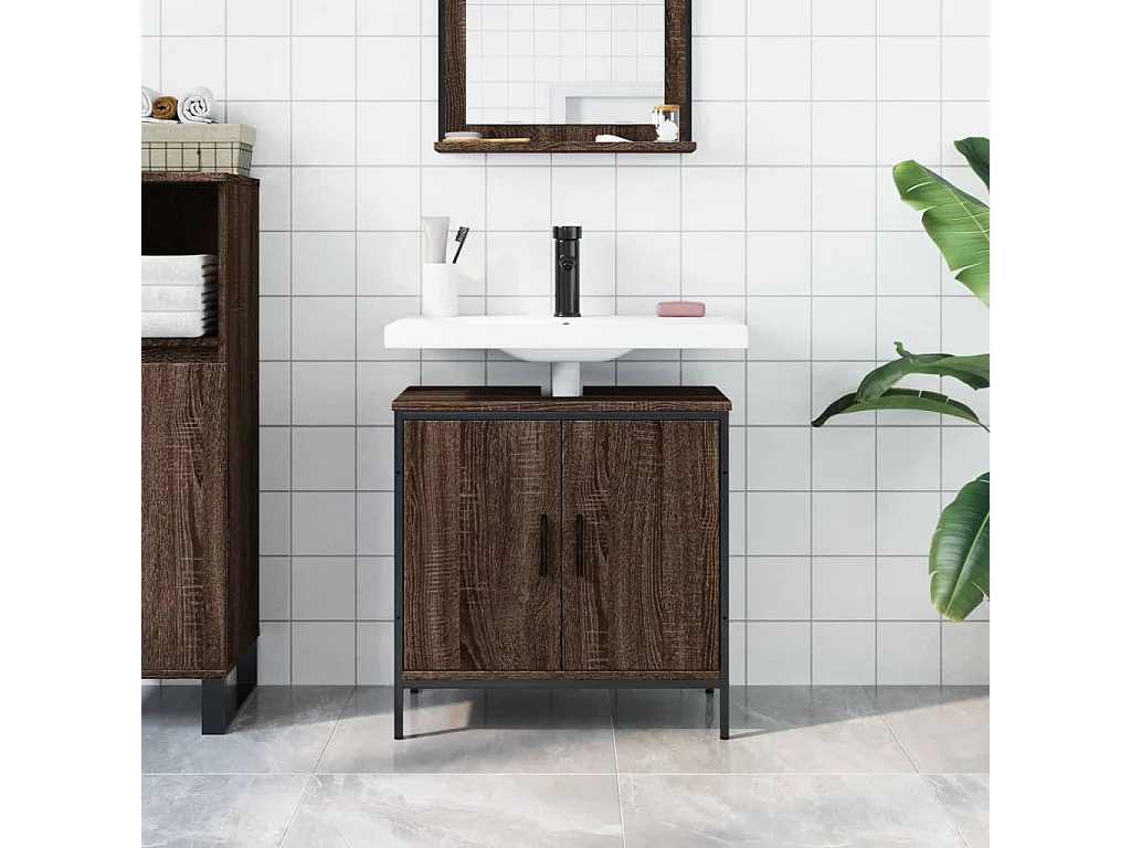 Armario lavabo baño madera ingeniería roble marrón 60x30x60 cm ES762613